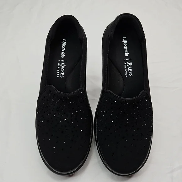 Lifestride With BZEES Airstep Black Rhinestone Slip On Loafers Size 7 - Picture 4 of 8